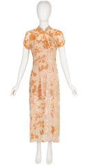 1998 S/S Leaf Design Burnout Velvet Dress