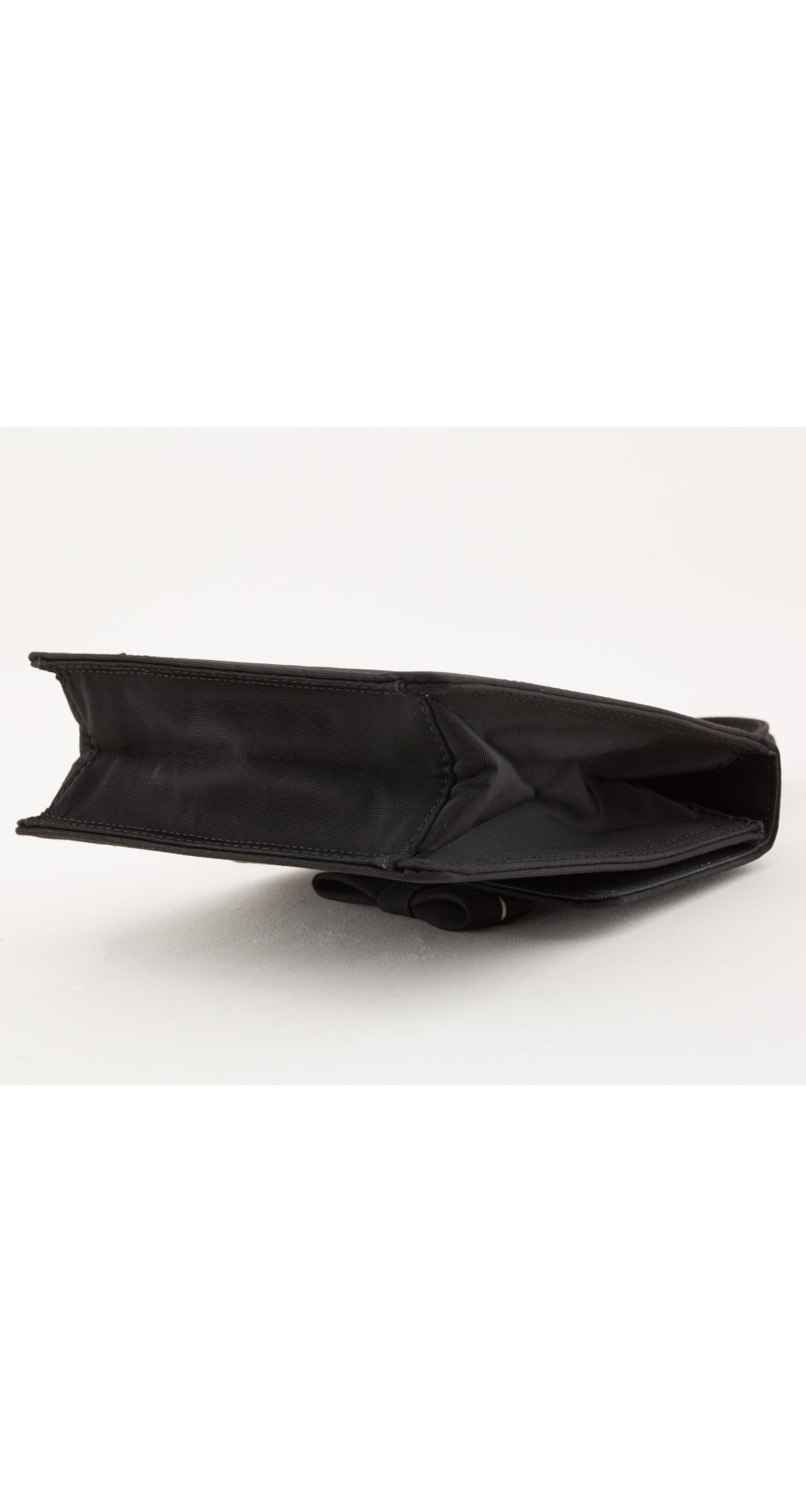 1990s Black Rayon Faille Bow Top Handle Bag