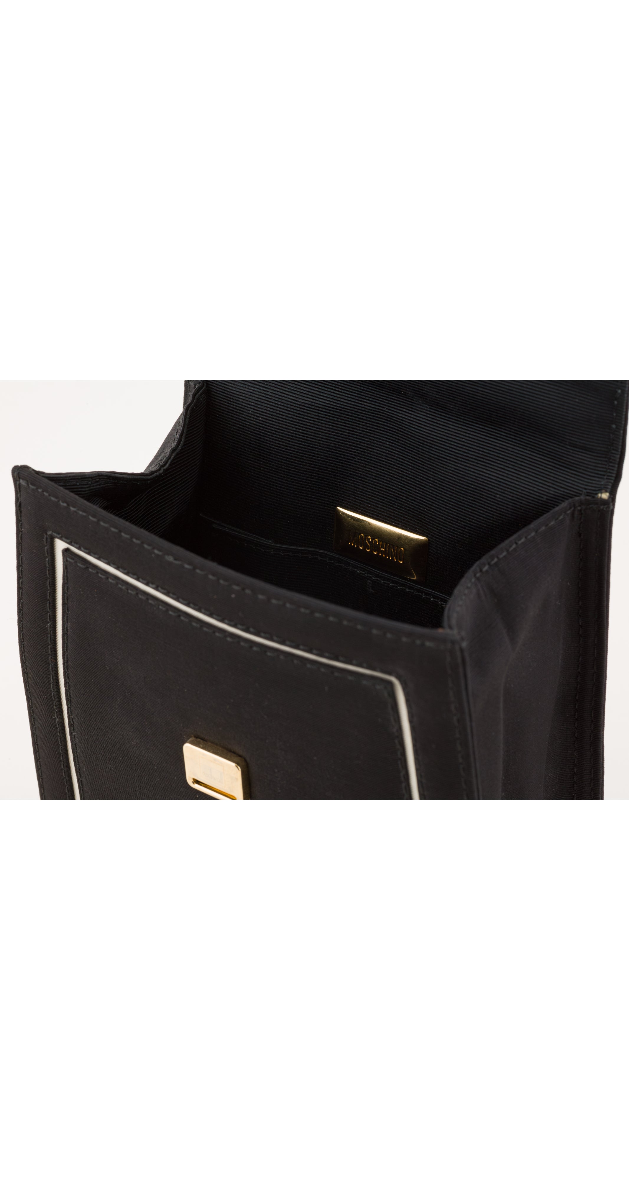 1990s Black Rayon Faille Bow Top Handle Bag