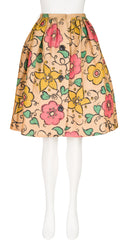 1950s Floral Hand-Painted Woven Straw Skirt