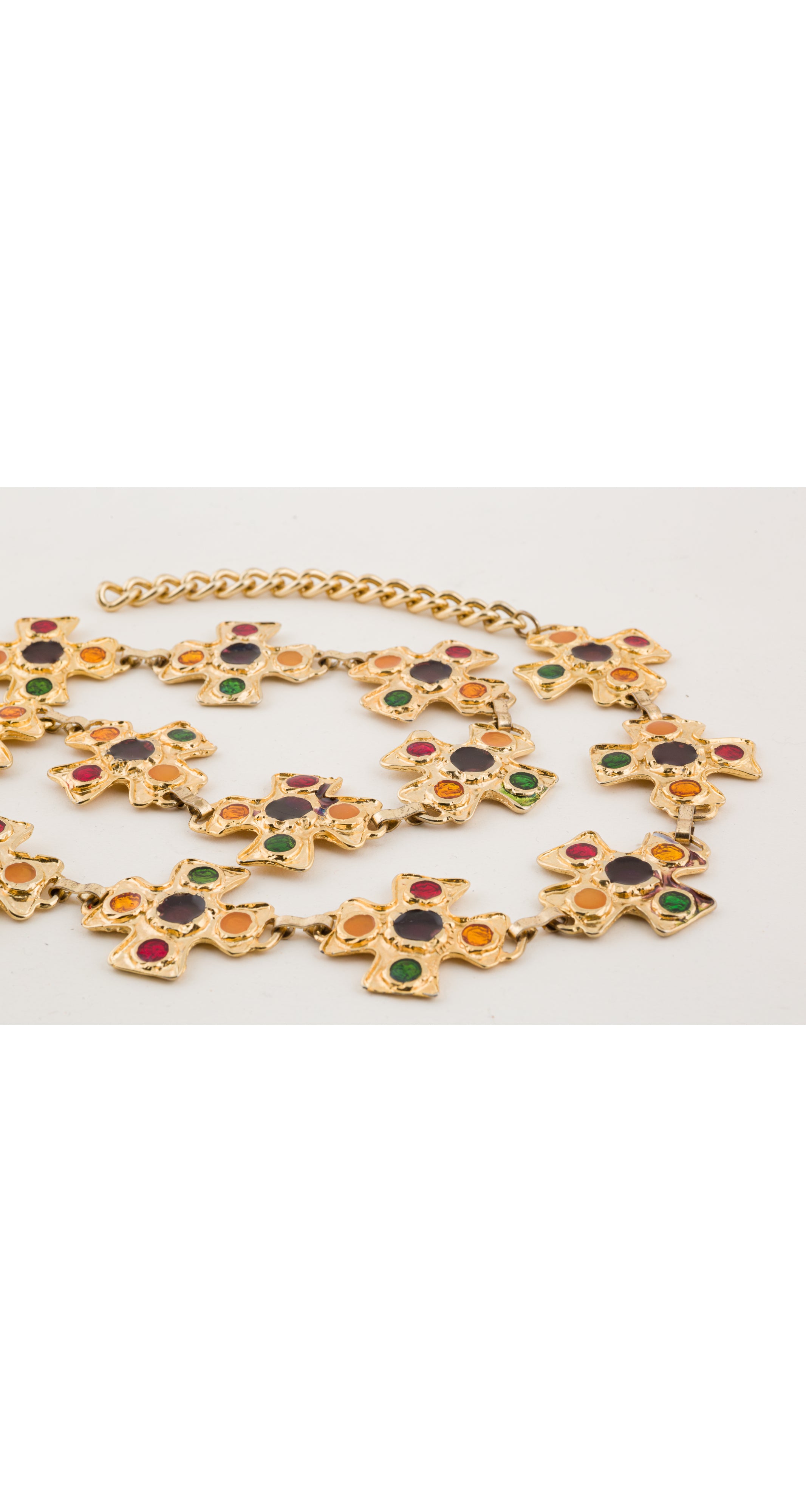 1980s Maltese Cross Enamel Gold Tone Metal Chain Belt