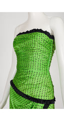 1989 F/W Polka Dot Lurex Green Silk Bustier Cocktail Dress