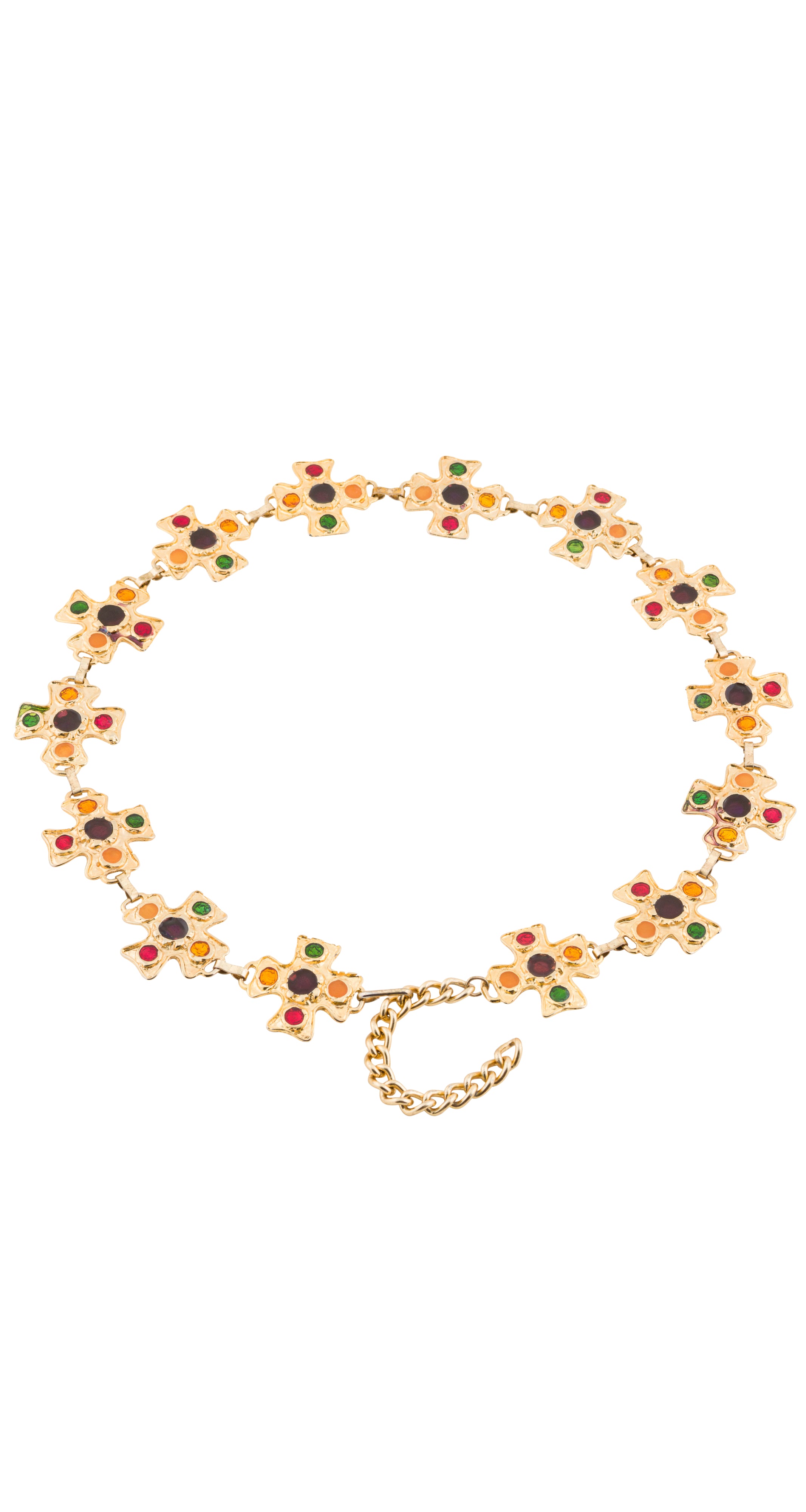 1980s Maltese Cross Enamel Gold Tone Metal Chain Belt