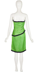 1989 F/W Polka Dot Lurex Green Silk Bustier Cocktail Dress