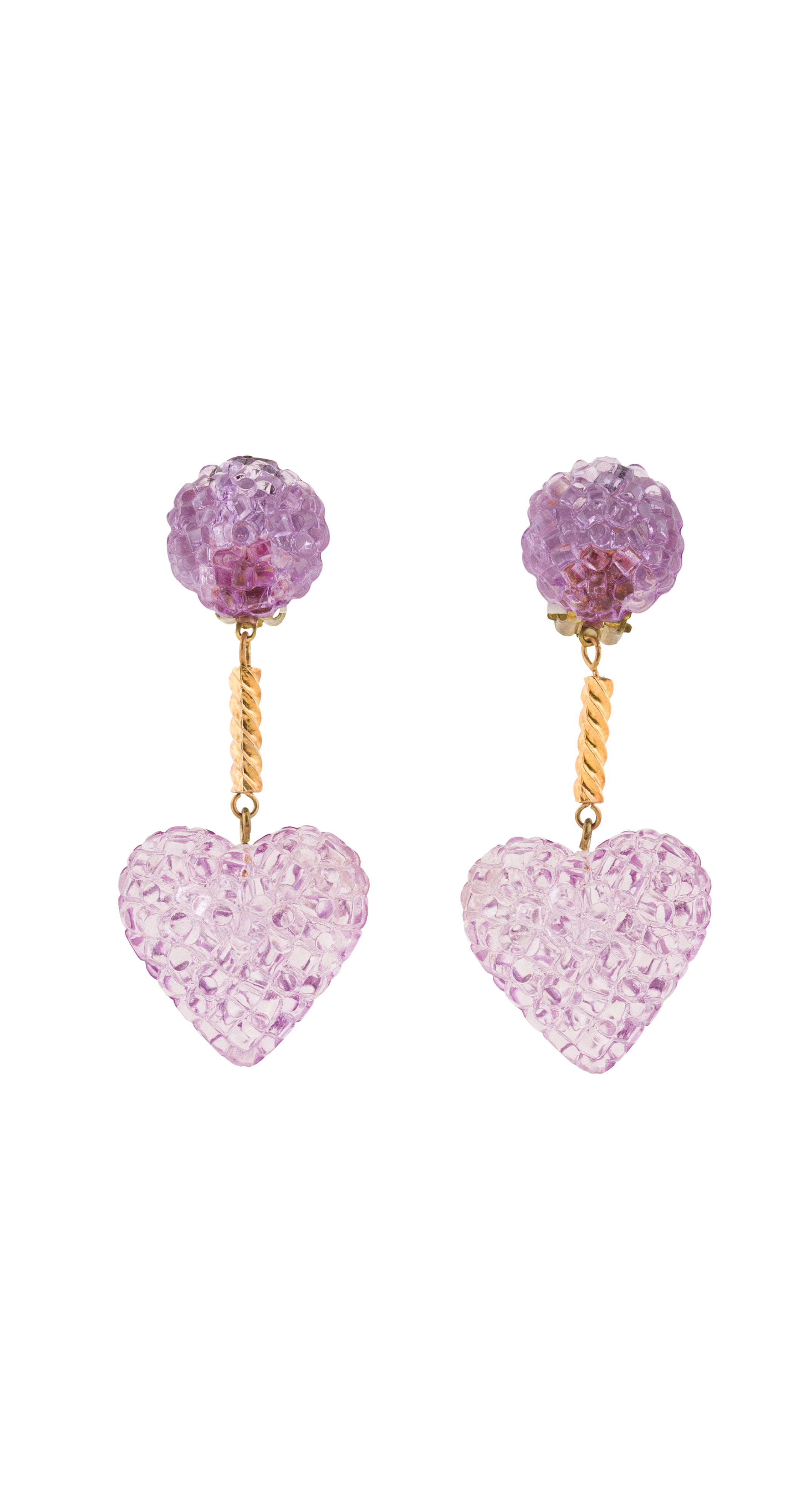 1940s Purple Heart-Shaped Dangle Clip-On Earrings