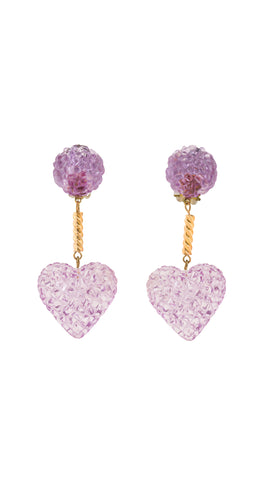 1940s Purple Heart-Shaped Dangle Clip-On Earrings