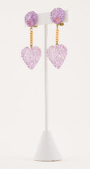 1940s Purple Heart-Shaped Dangle Clip-On Earrings