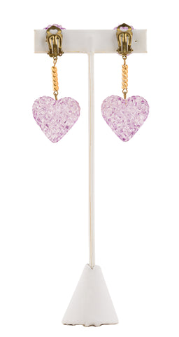 1940s Purple Heart-Shaped Dangle Clip-On Earrings