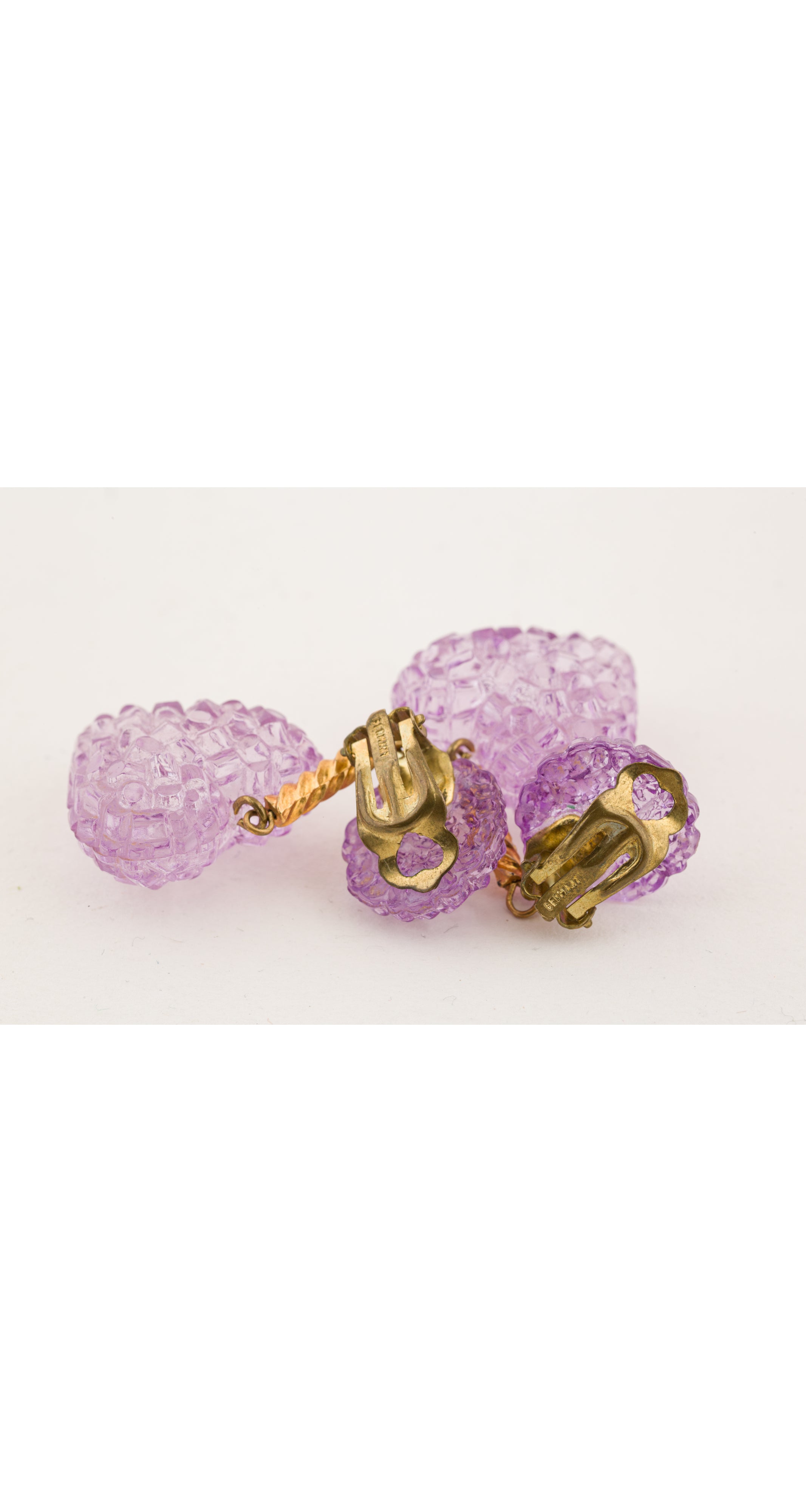 1940s Purple Heart-Shaped Dangle Clip-On Earrings