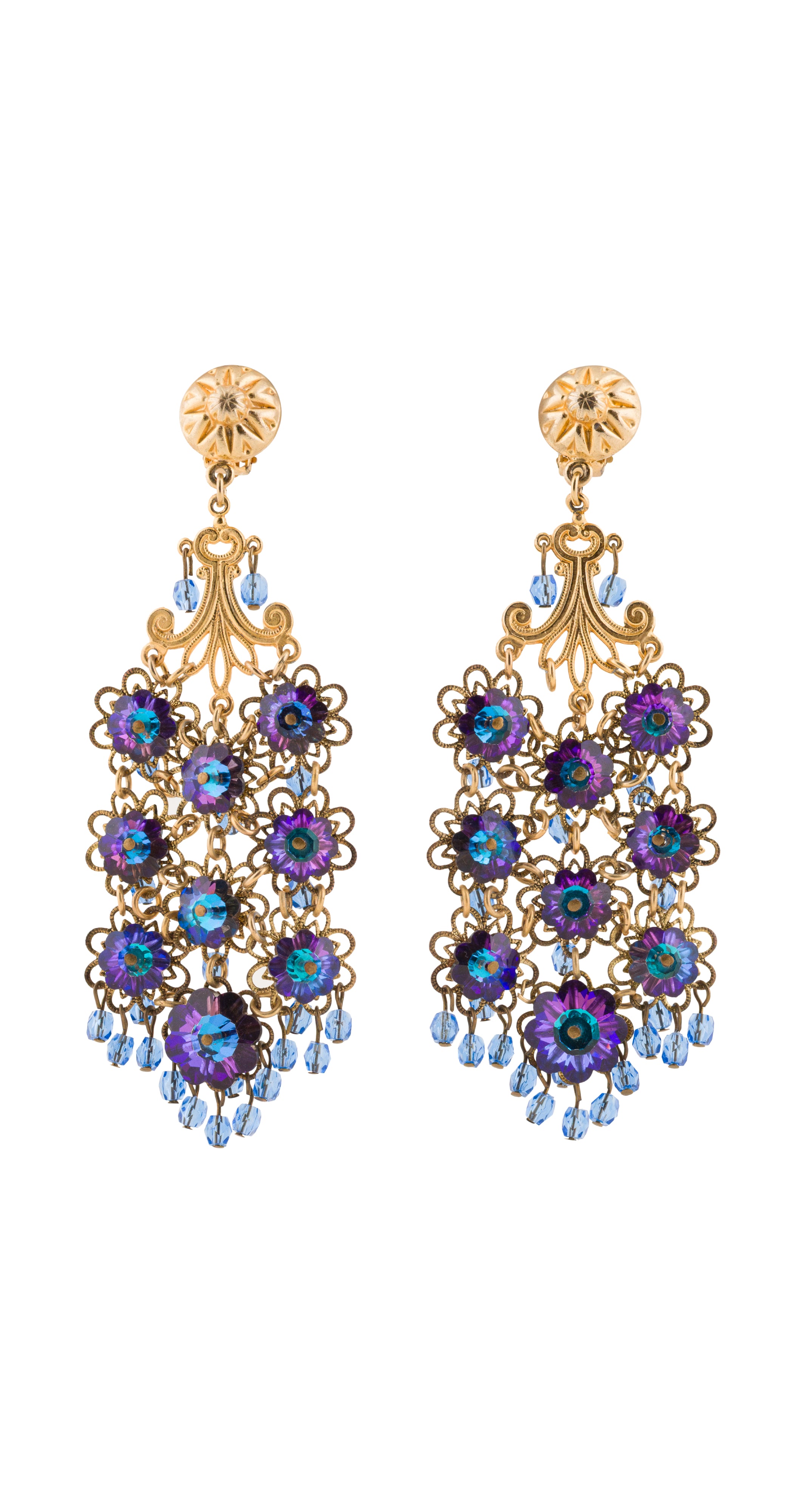 1950s Iridescent Czech Glass Chandelier Clip-On Earrings