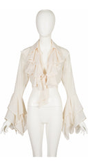 1990s Cream Ruffle Trumpet Sleeve Crop Top