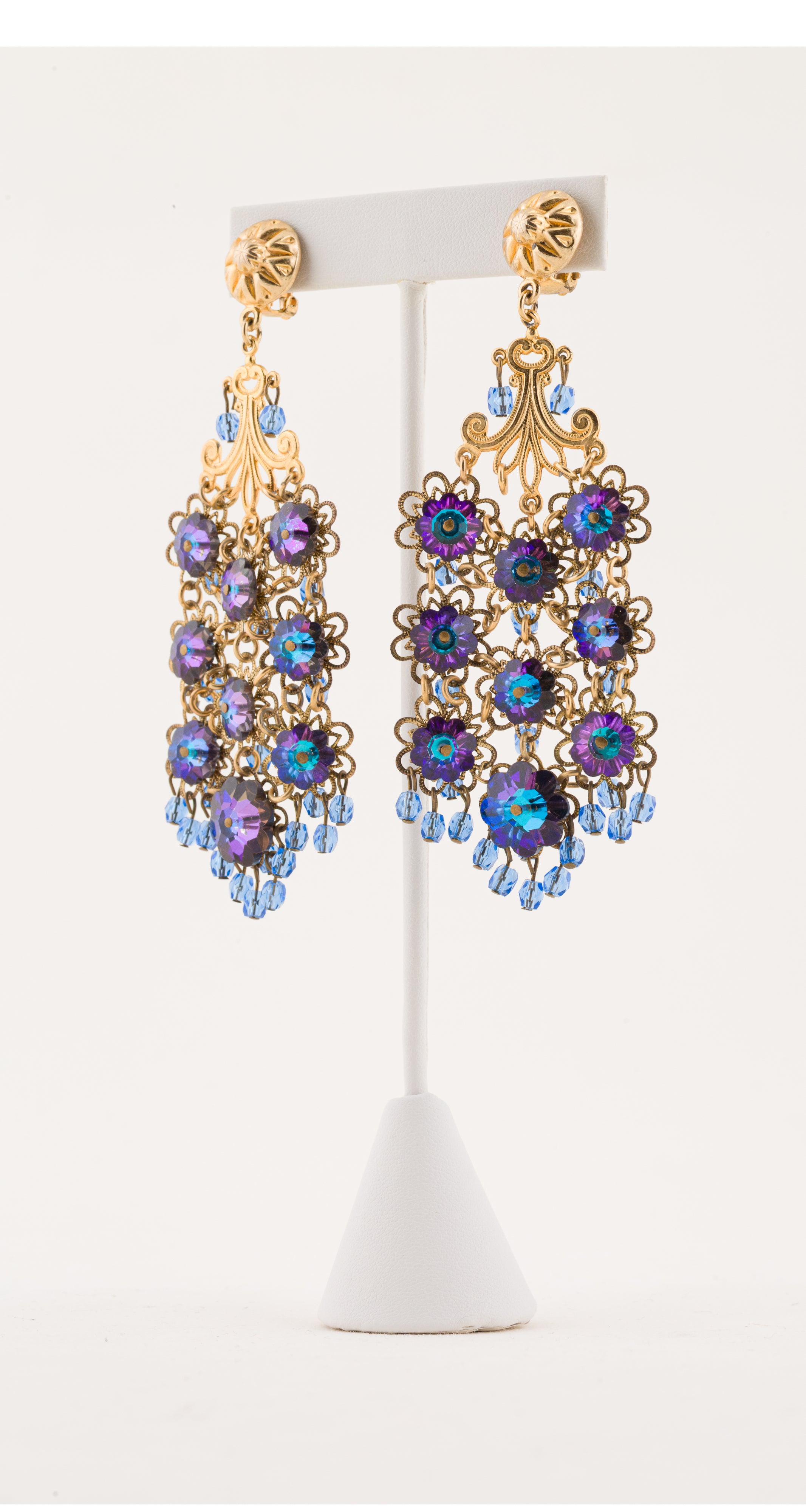 1950s Iridescent Czech Glass Chandelier Clip-On Earrings