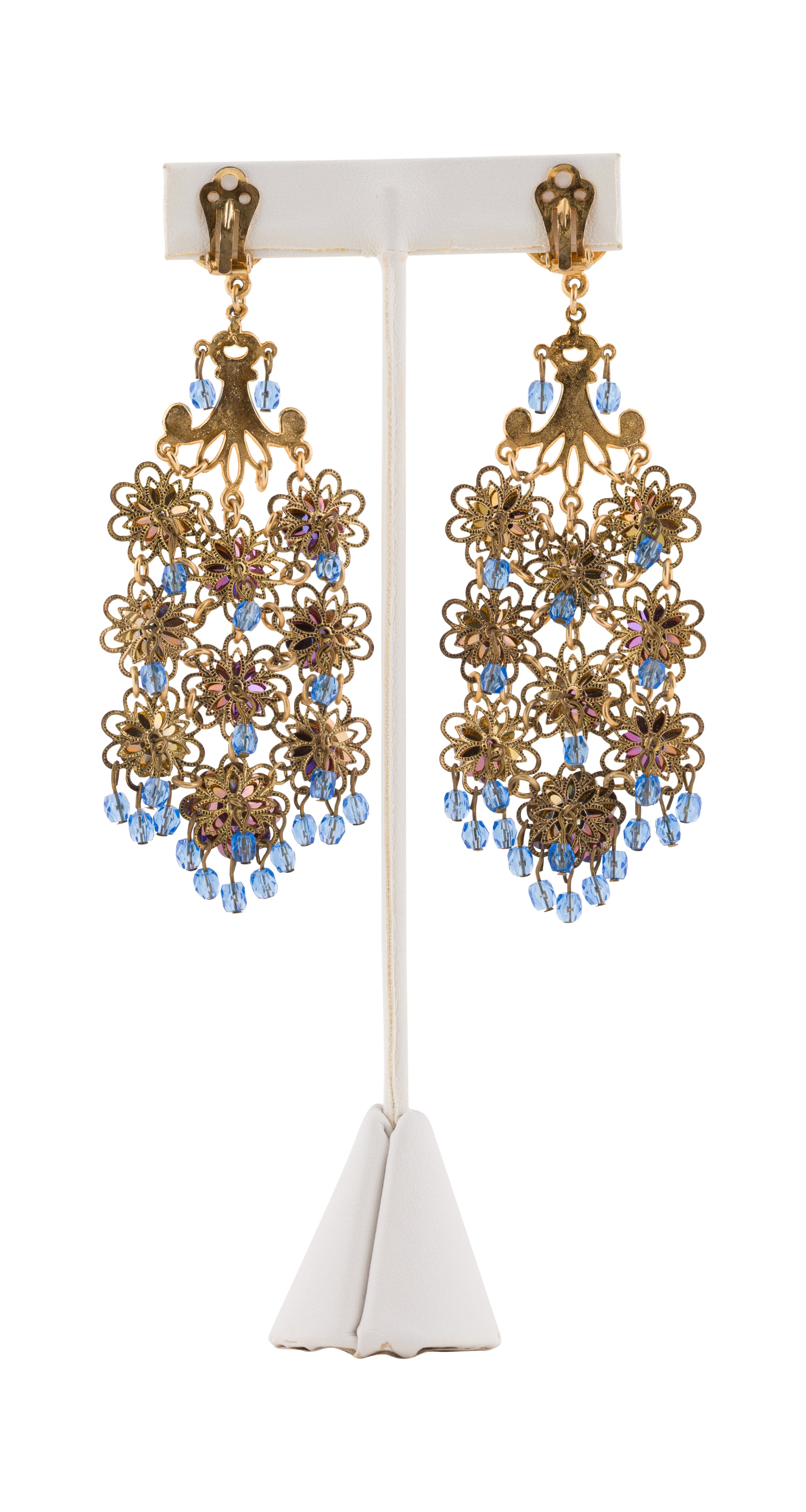 1950s Iridescent Czech Glass Chandelier Clip-On Earrings