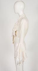 1990s Cream Ruffle Trumpet Sleeve Crop Top