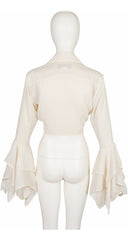 1990s Cream Ruffle Trumpet Sleeve Crop Top