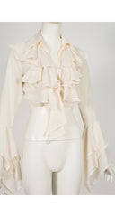 1990s Cream Ruffle Trumpet Sleeve Crop Top