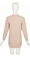 1990s Beige Ribbed Cashmere Cardigan Sweater