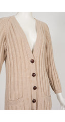 1990s Beige Ribbed Cashmere Cardigan Sweater