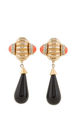 1980s Faux Coral Teardrop Clip-On Earrings