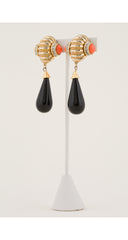 1980s Faux Coral Teardrop Clip-On Earrings