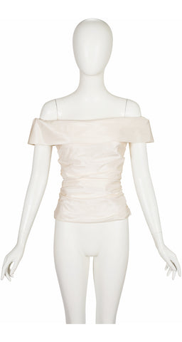 1990s Ivory Silk Taffeta Off-the-Shoulder Bustier Top