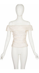 1990s Ivory Silk Taffeta Off-the-Shoulder Bustier Top