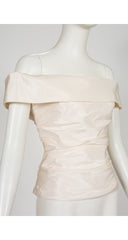1990s Ivory Silk Taffeta Off-the-Shoulder Bustier Top