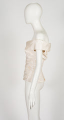 1990s Ivory Silk Taffeta Off-the-Shoulder Bustier Top