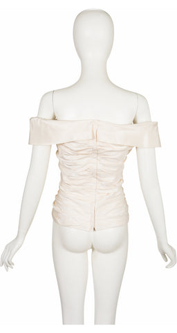 1990s Ivory Silk Taffeta Off-the-Shoulder Bustier Top