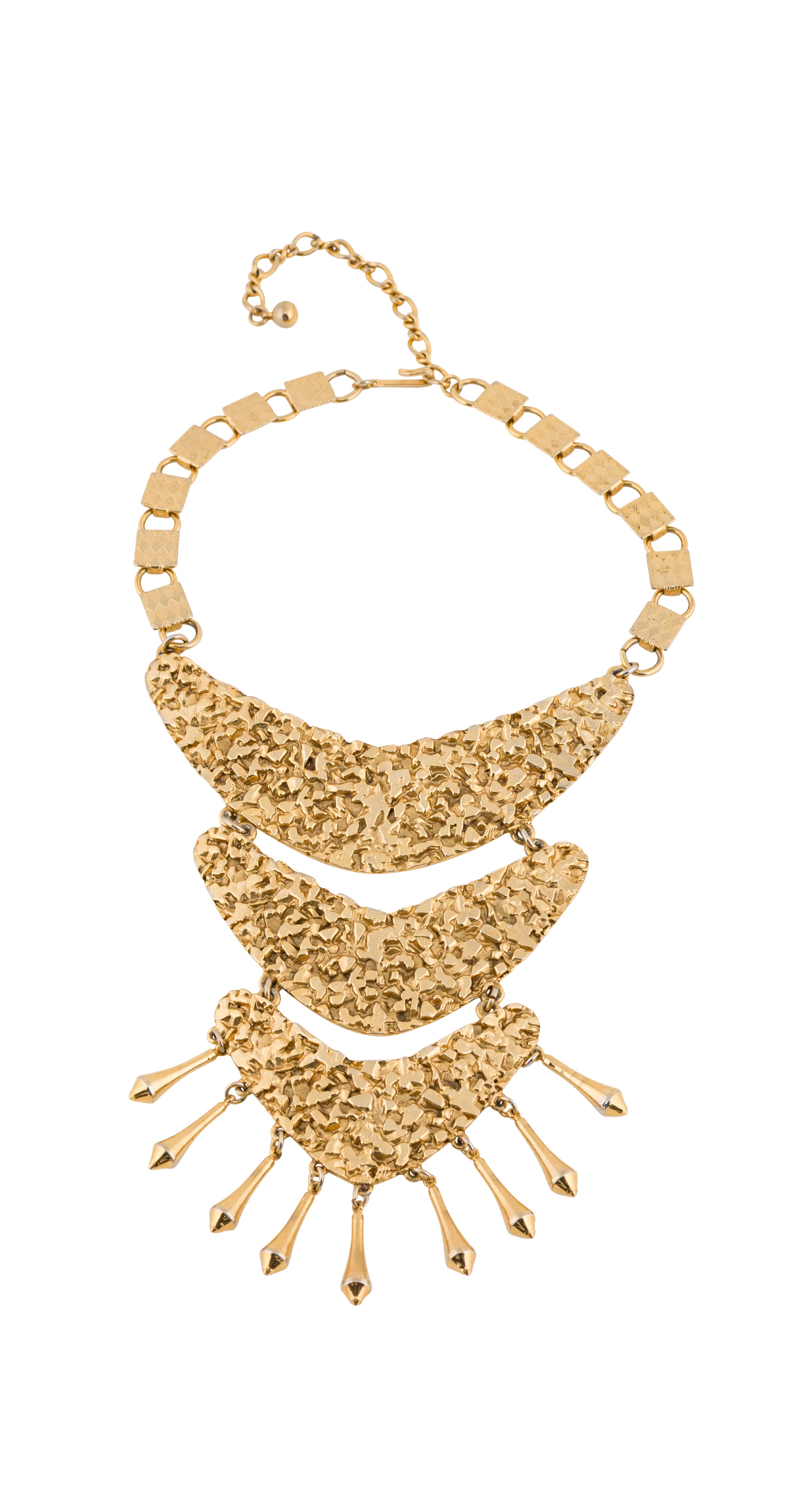 1960s Textured Gold Tone Tiered Bib Necklace