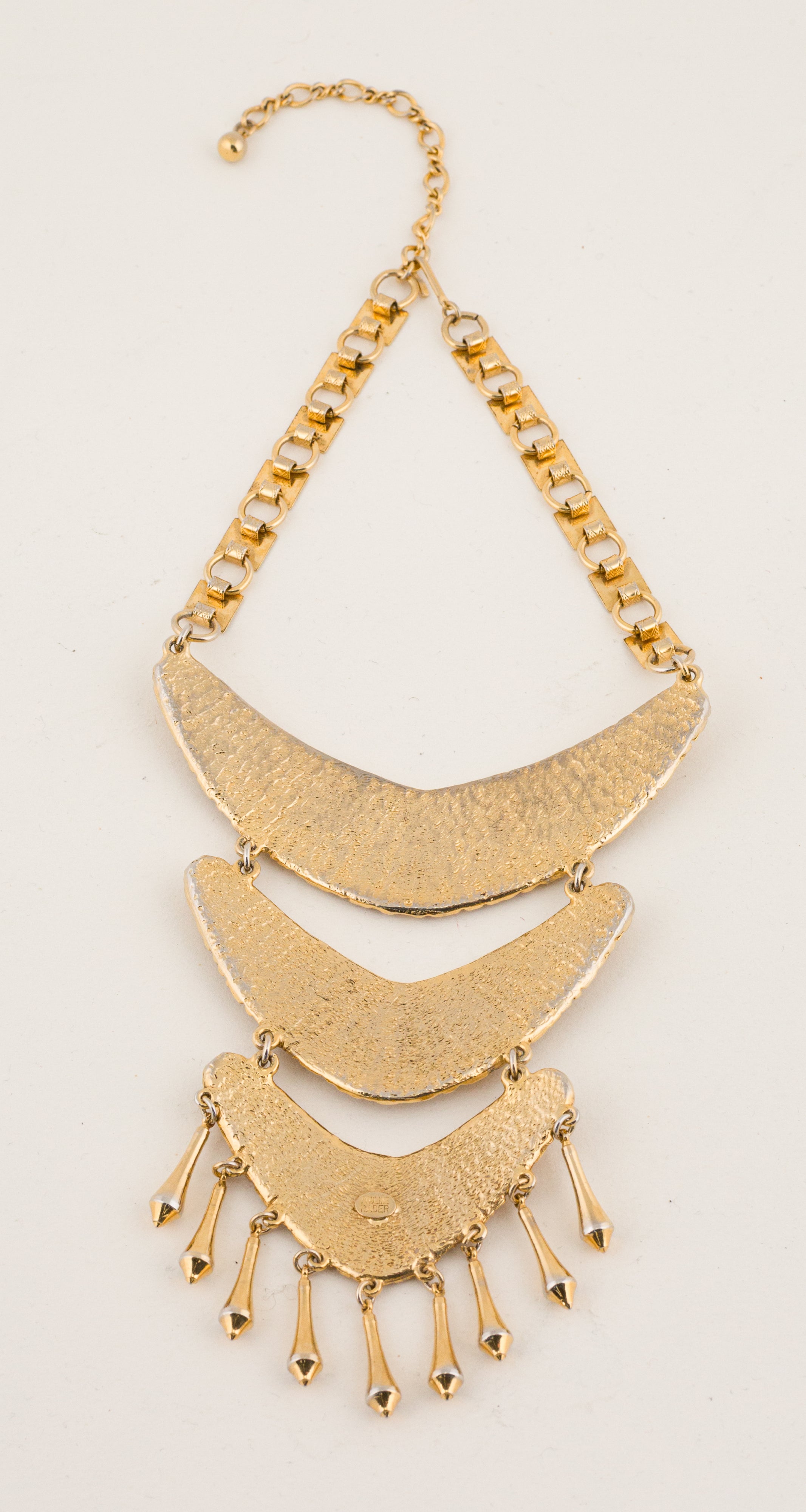 1960s Textured Gold Tone Tiered Bib Necklace