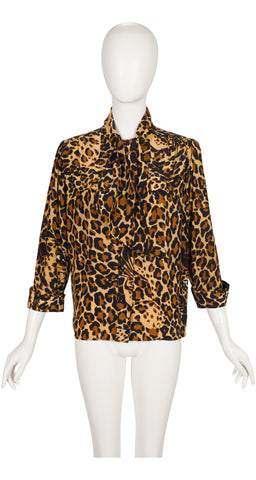 1986-87 F/W Leopard Print Silk Tie-Neck Blouse