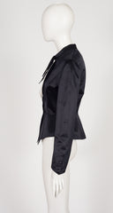 1990s Black Silk Satin Tie-Neck Tuxedo Jacket