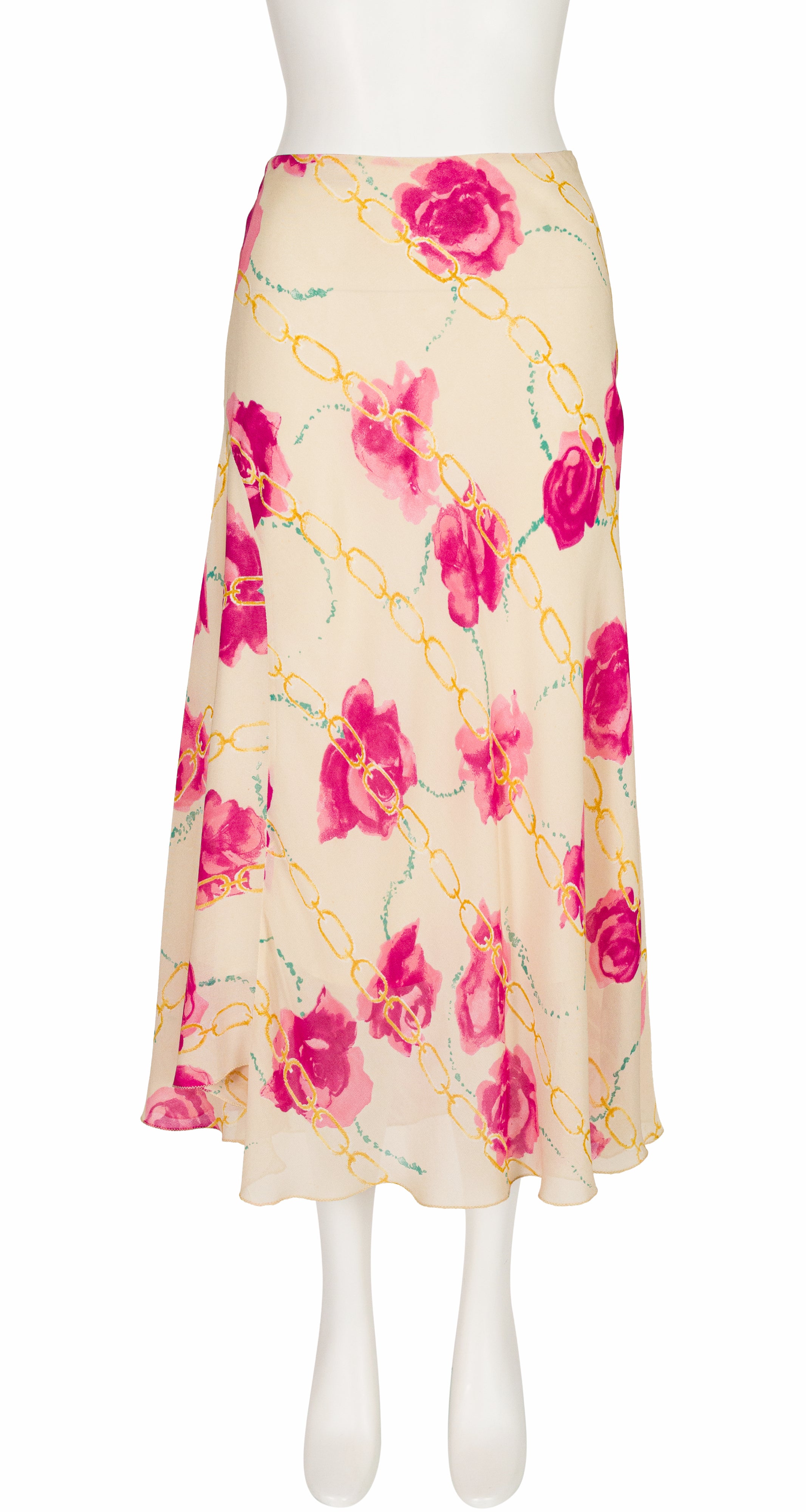 1997 S/S Rose Chainlink Print Rayon Chiffon Skirt