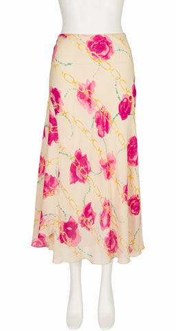 1997 S/S Rose Chainlink Print Rayon Chiffon Skirt