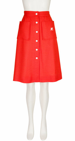 1970s Logo Orange Snap-Up Knee Length Skirt