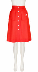 1970s Logo Orange Snap-Up Knee Length Skirt