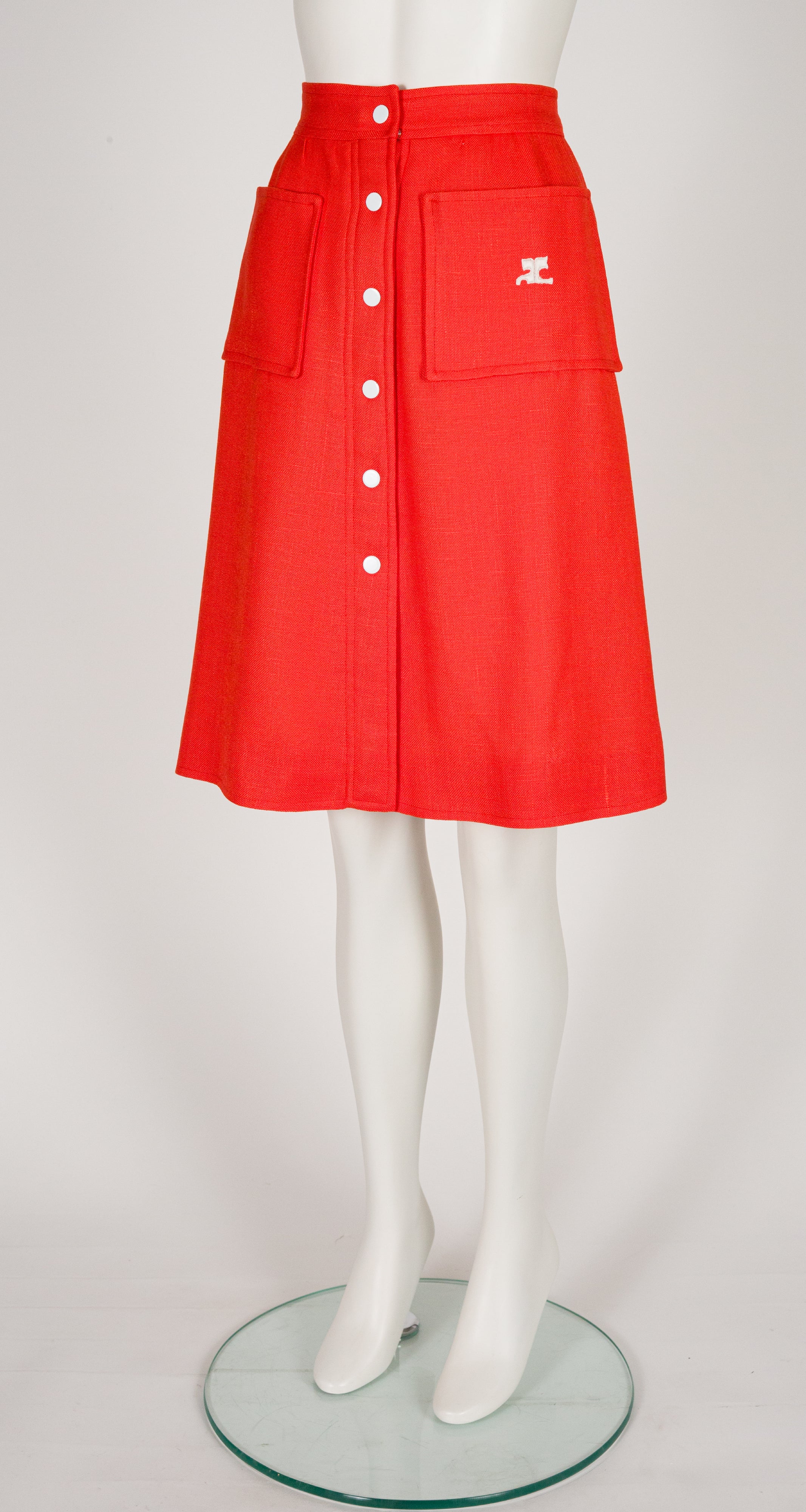 1970s Logo Orange Snap-Up Knee Length Skirt