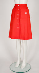 1970s Logo Orange Snap-Up Knee Length Skirt
