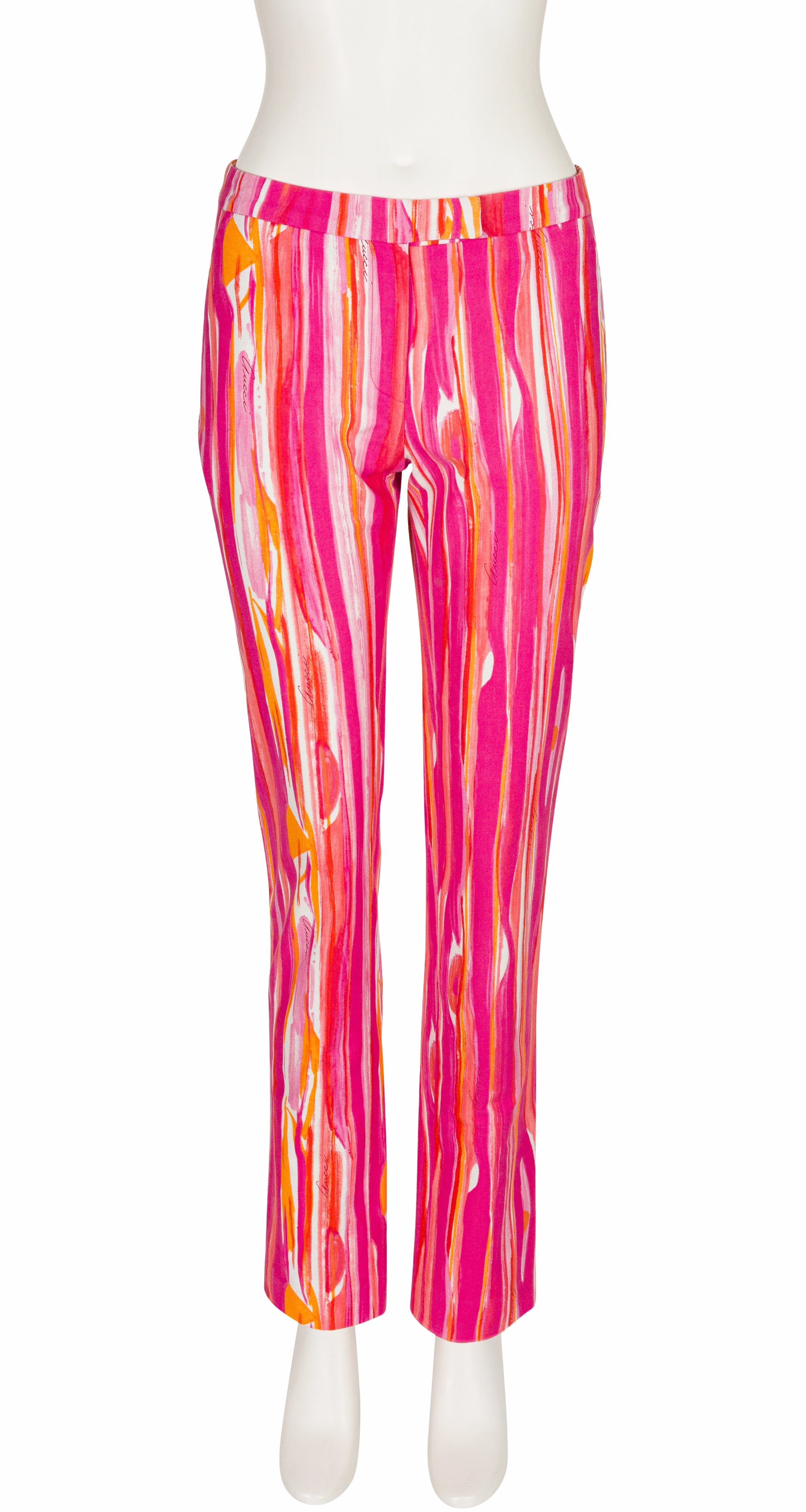 1996 S/S Pink & Orange Brushstroke Print Cotton Pants