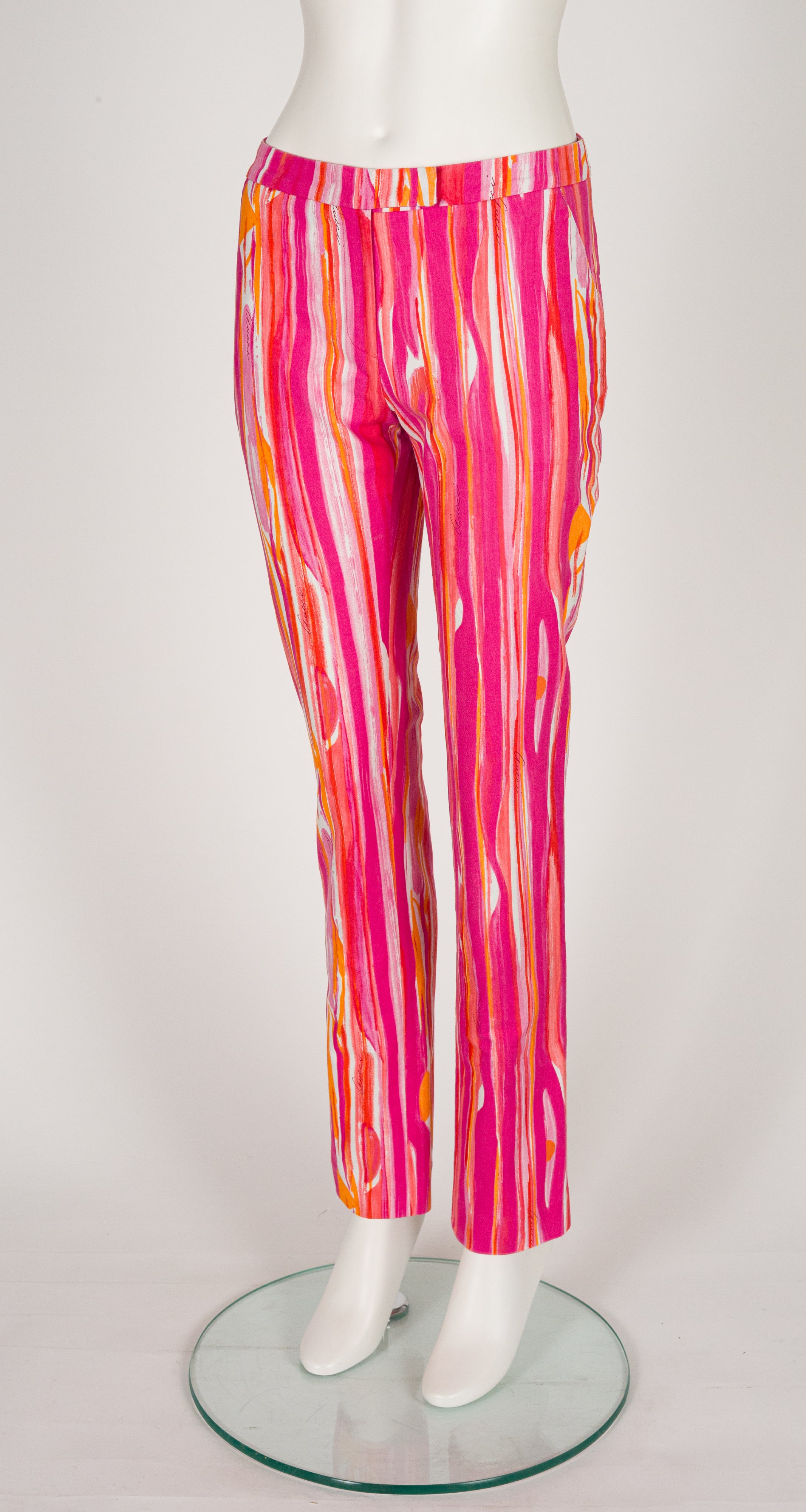 1996 S/S Pink & Orange Brushstroke Print Cotton Pants