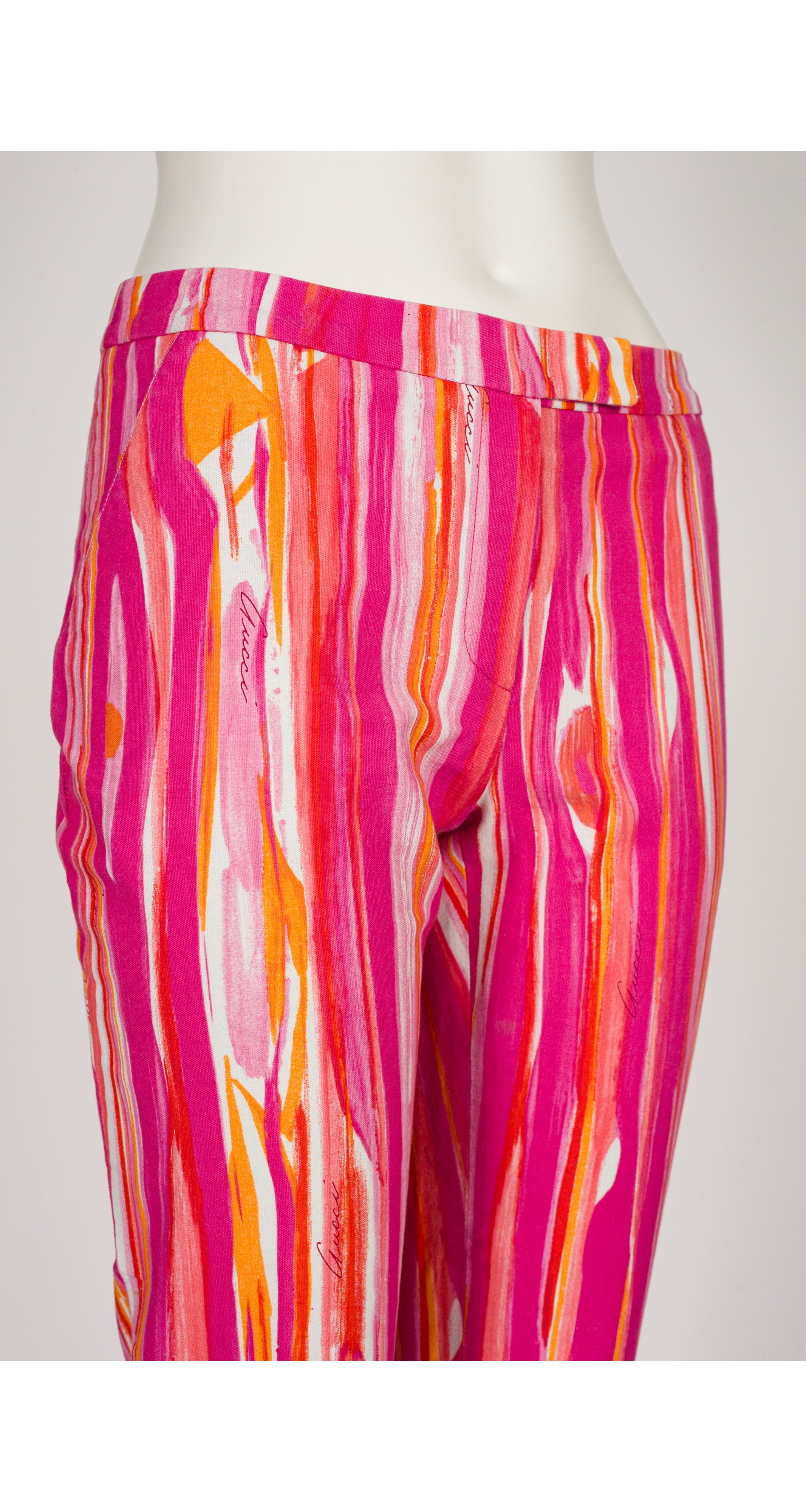 1996 S/S Pink & Orange Brushstroke Print Cotton Pants