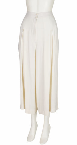 1980s White Rayon Crepe Culotte Pant Suit
