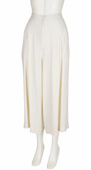 1980s White Rayon Crepe Culotte Pant Suit