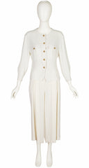 1980s White Rayon Crepe Culotte Pant Suit