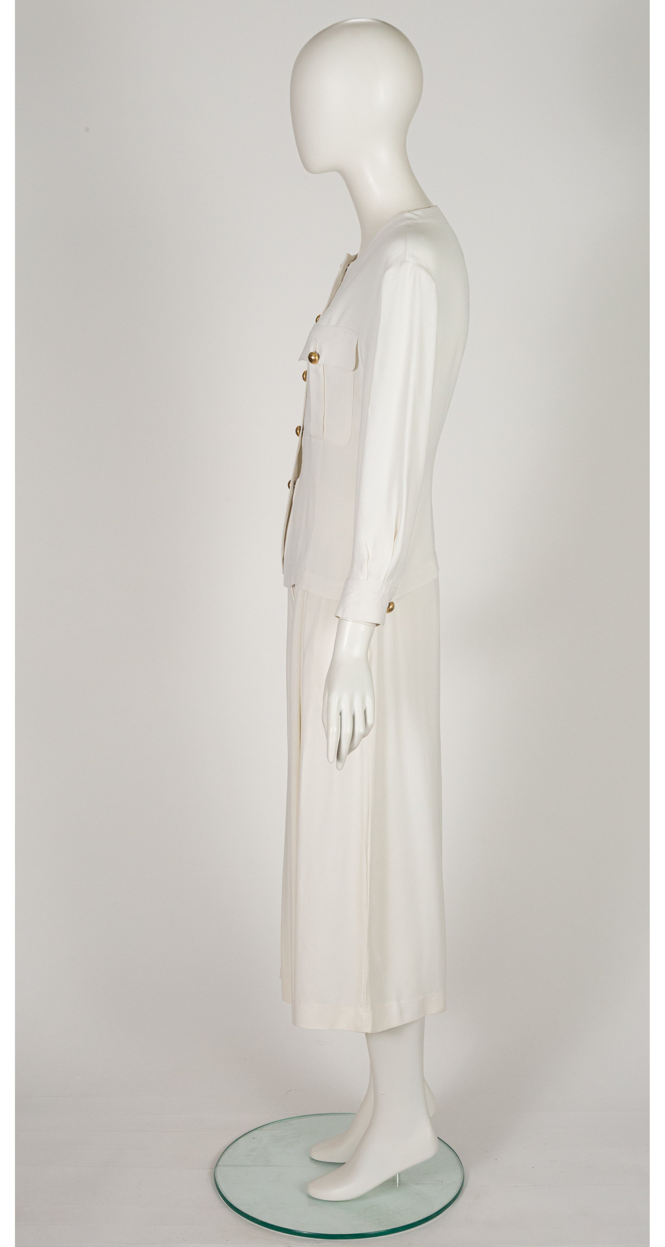 1980s White Rayon Crepe Culotte Pant Suit