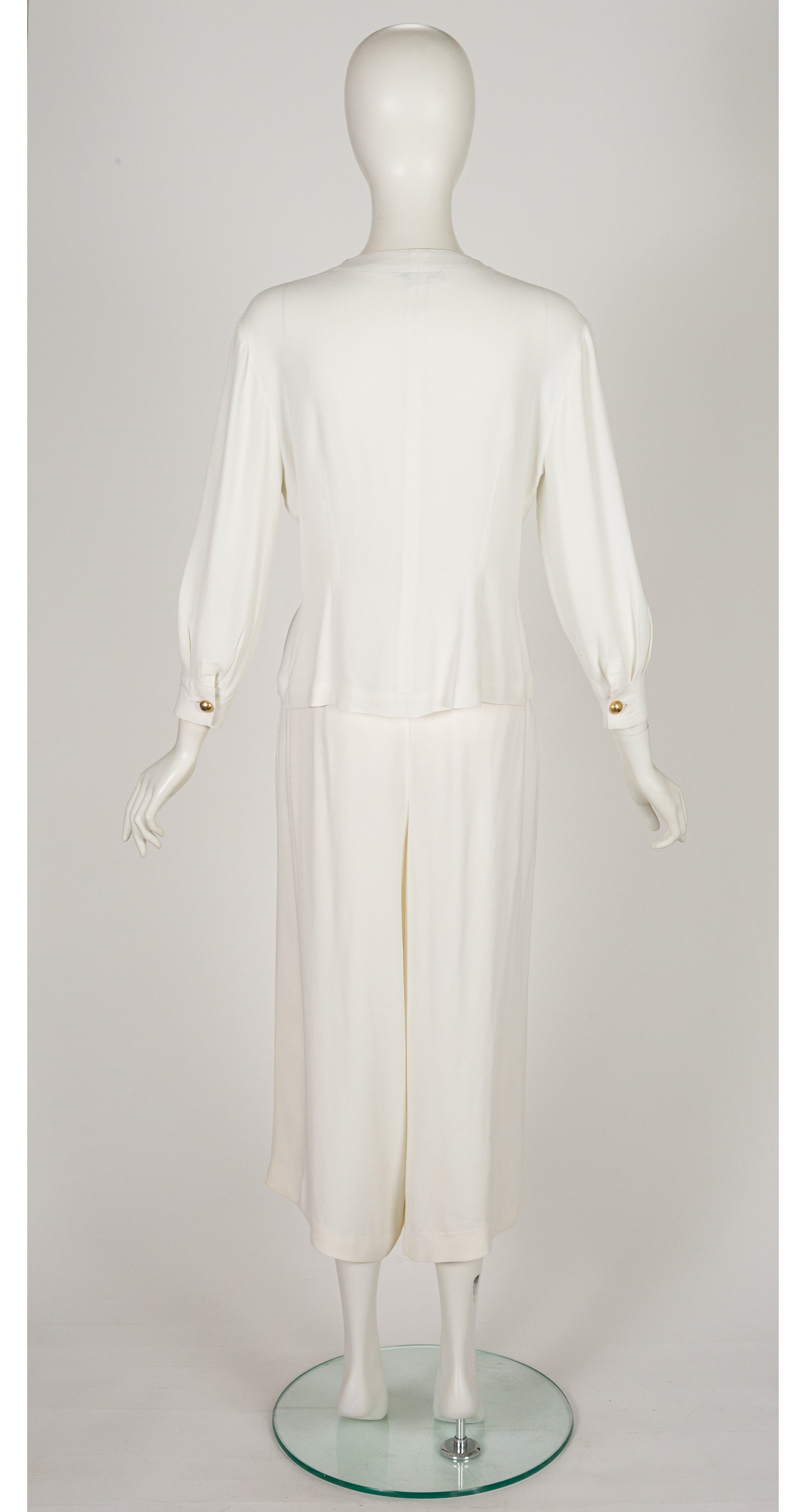 1980s White Rayon Crepe Culotte Pant Suit