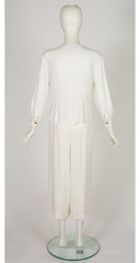 1980s White Rayon Crepe Culotte Pant Suit