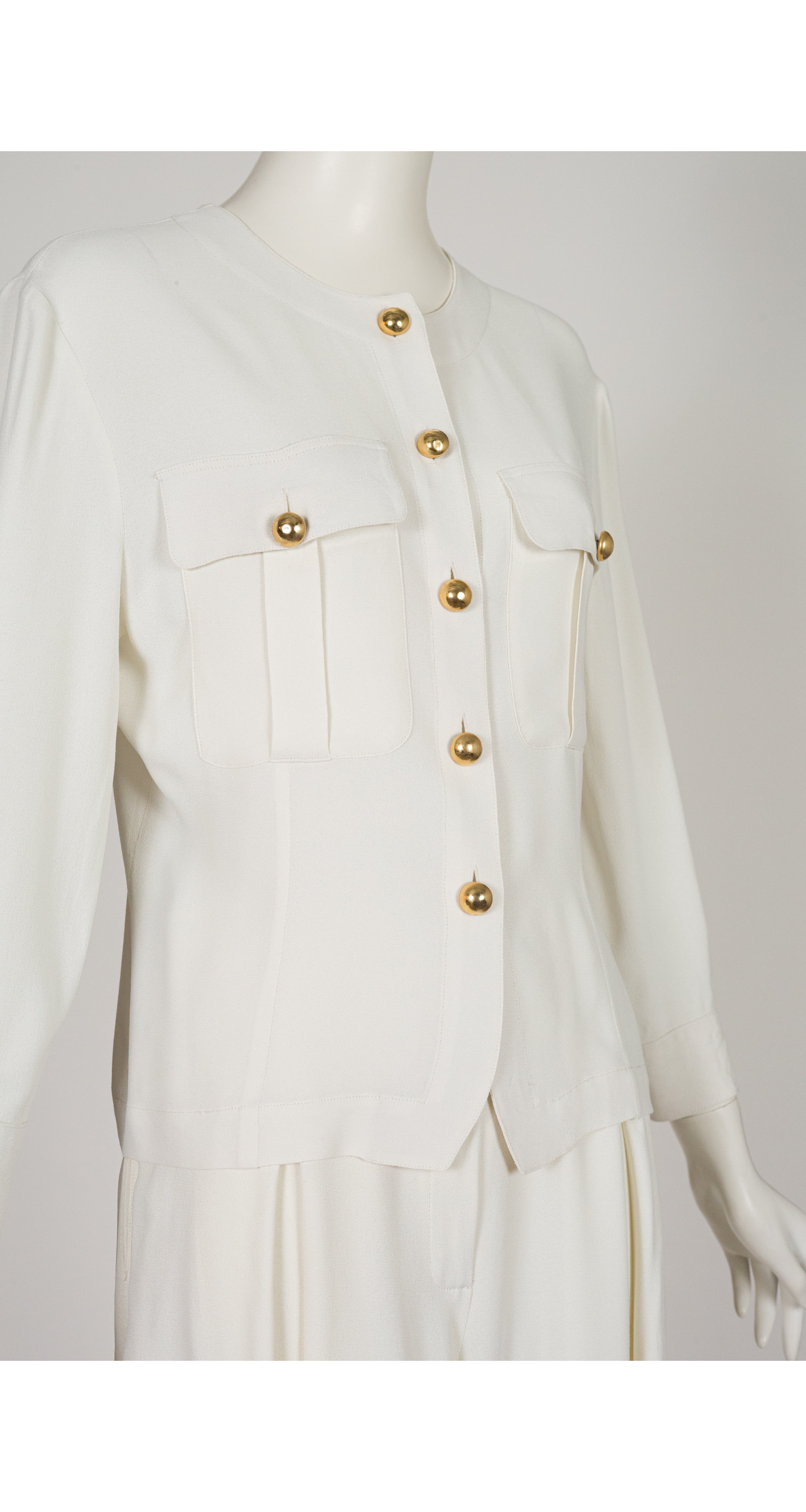 1980s White Rayon Crepe Culotte Pant Suit