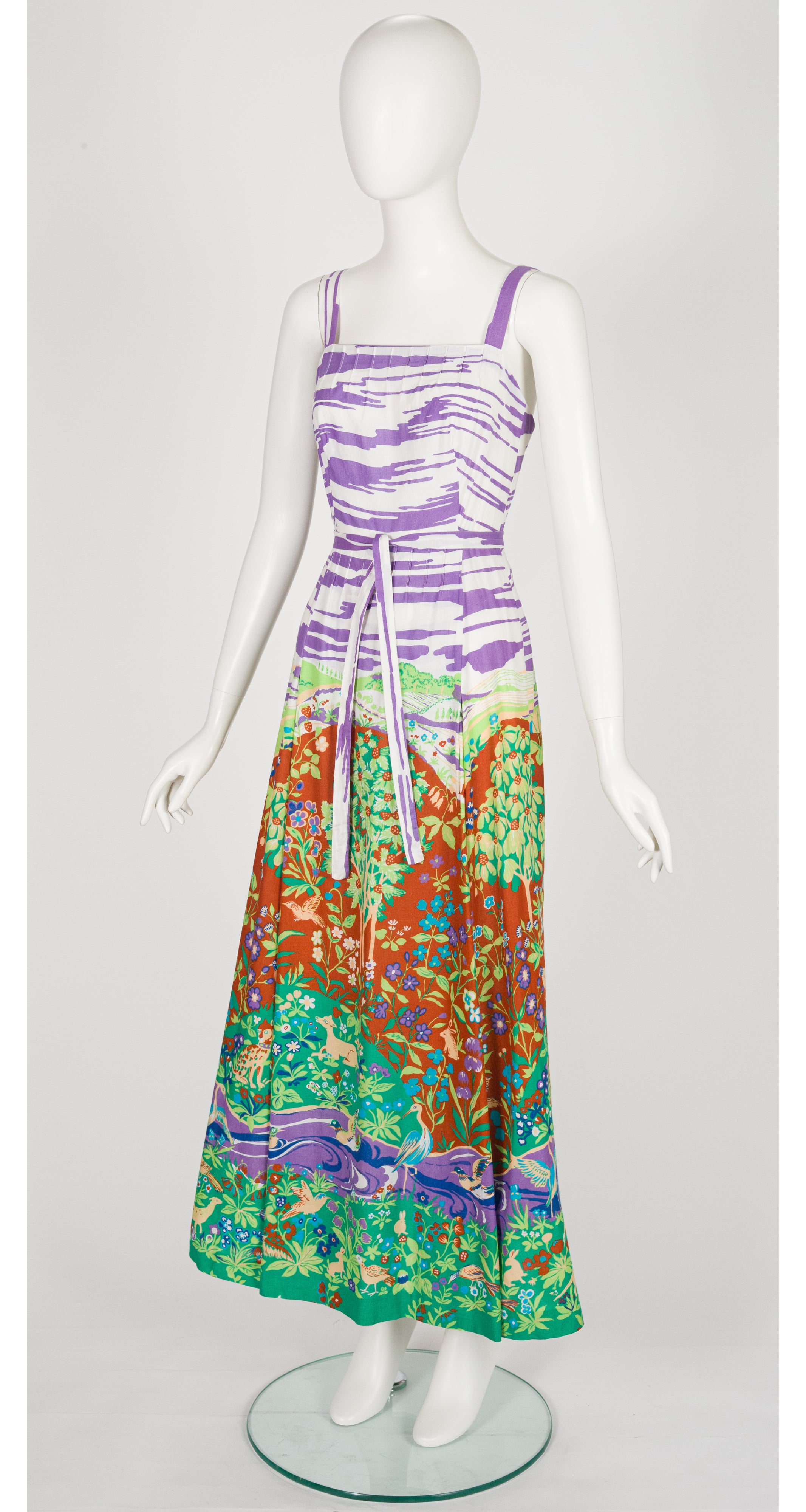 1970s Woodland Creature Print Cotton Maxi Wrap Dress
